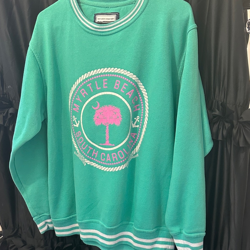 Myrtle Beach Graphic Teal Sweatshirt with Pink Logo